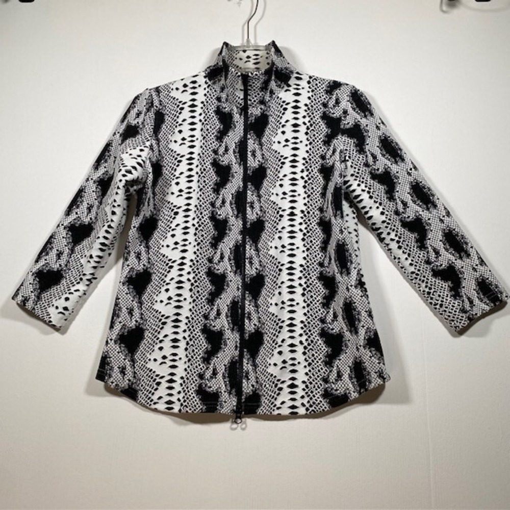 SnoSkins Jacket Womens‎ Black White Snake Print Full Zip Lightweight Activewear